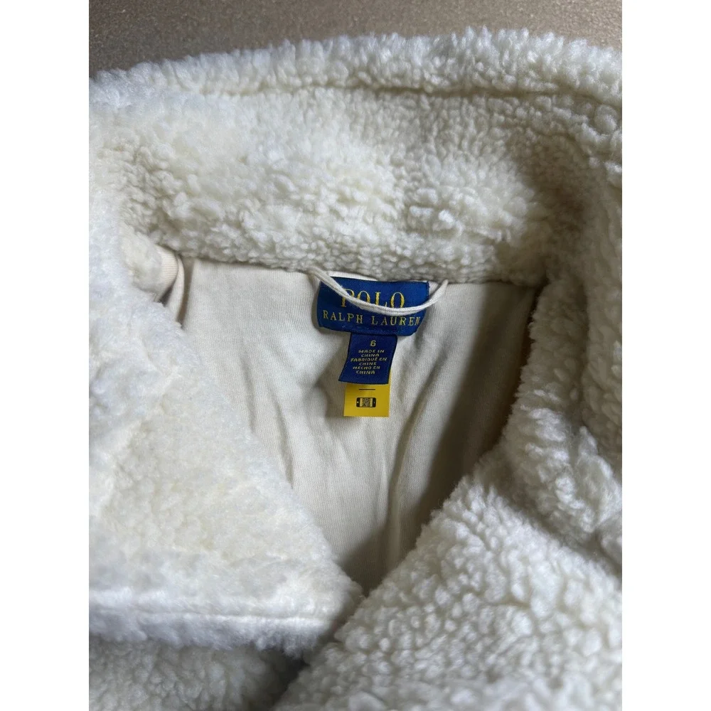 Polo Ralph Lauren Kids Sherpa‎ Fleece Jacket Cream White Button Up Coat Size 6